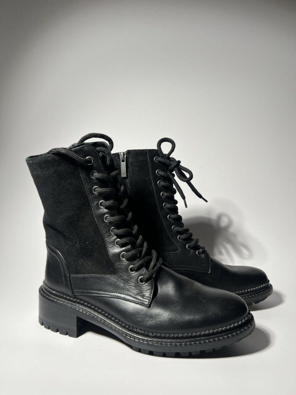 Aquatalia Orianna Women’s Black Suede Combat Boots Size 7M Lug Sole - Picture 2 of 14